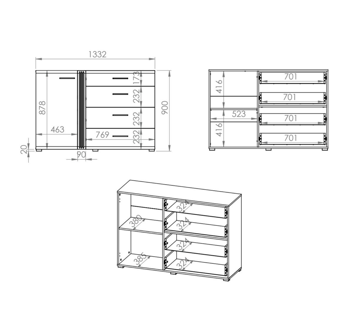 SIDEBOARD ADAGIO Weiß 134x42x90 cm - Weiß, Holzwerkstoff (134/90/42cm) - FURNLUX