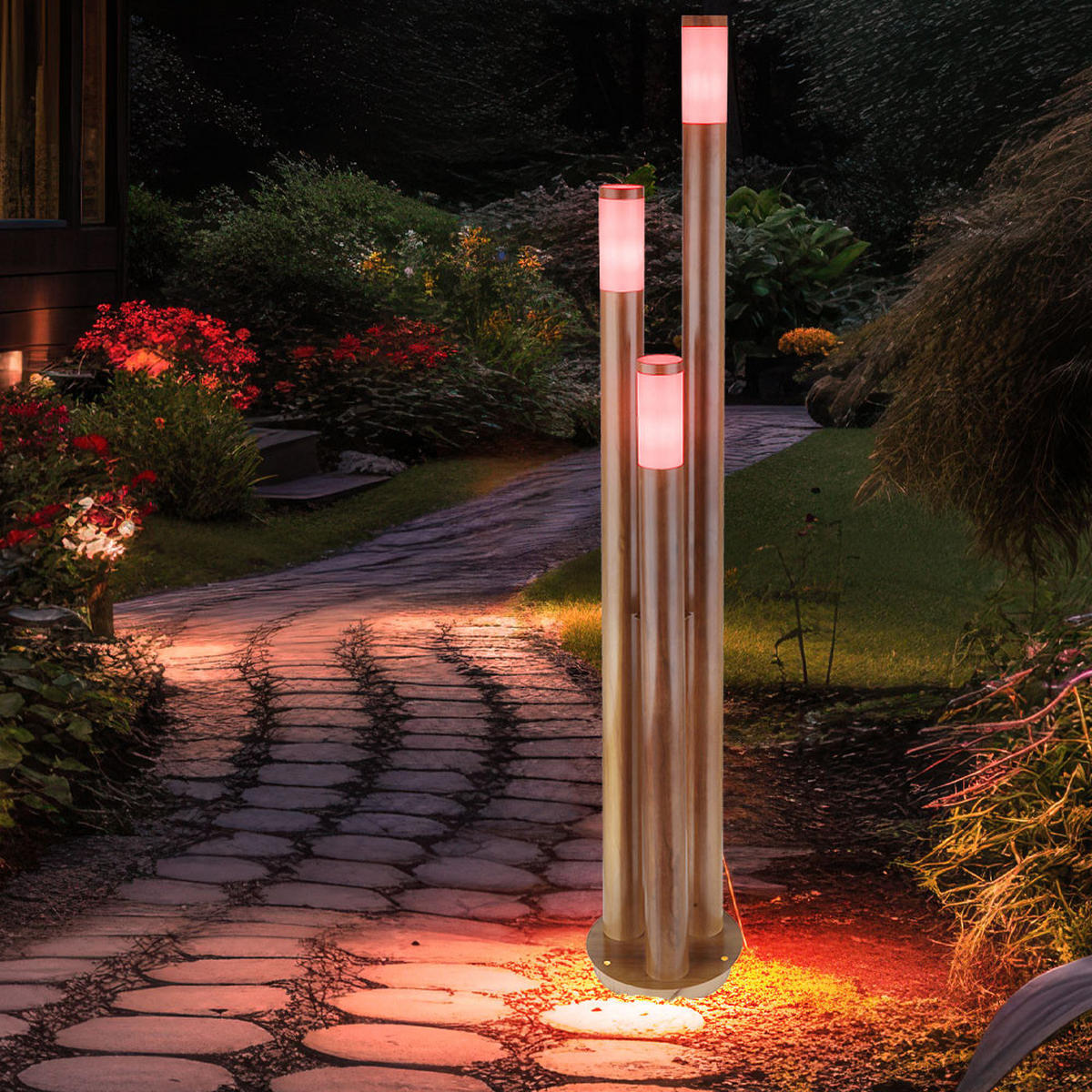 LED STEHLEUCHTE Edelstahl Braun Holzoptik - Braun, Kunststoff/Metall (28/28/170cm) - Globo Lighting
