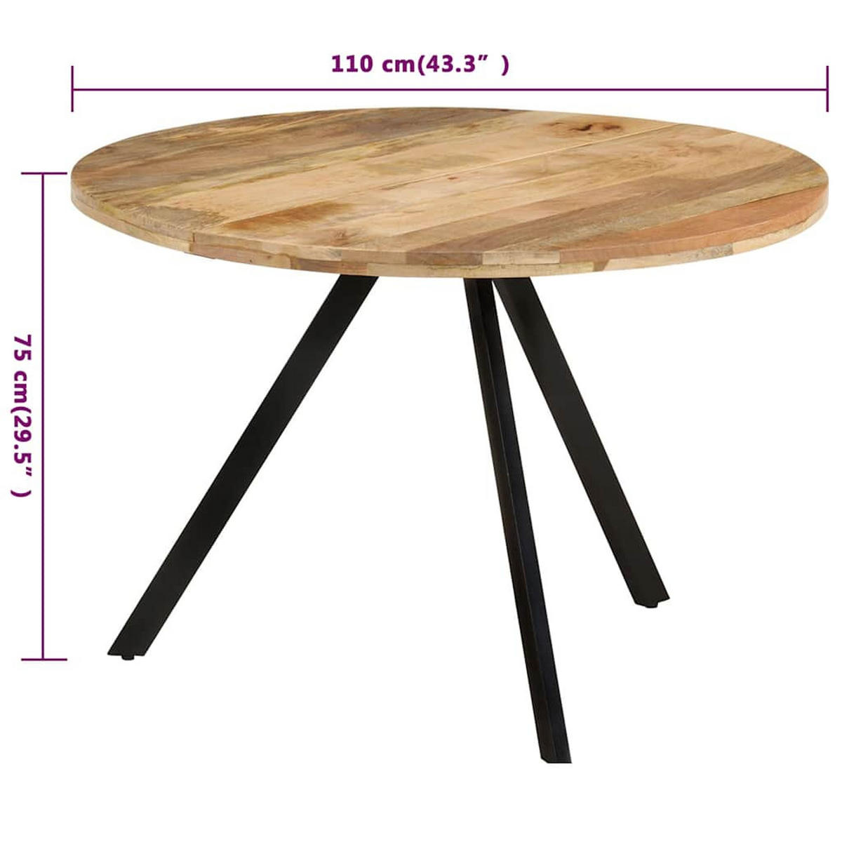 ESSTISCH 110/75 Cm Massivholz Mango - Braun, Holz (110/110/75cm) - vidaXL