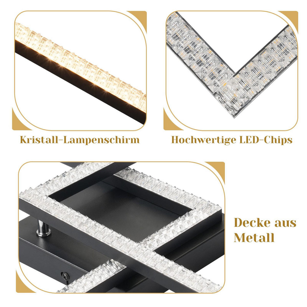 DECKENLEUCHTE LED Schlafzimmer Schwarz Modern Kristall Warmweiß für Flur 34CM - Schwarz, Kunststoff (34/34/7cm) - ZMH