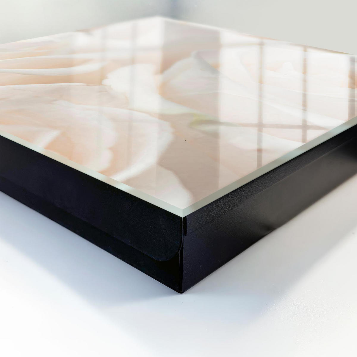 SCHLÜSSELBOX Schwarz 30x30 cm- Türöffnung nach rechts - Cremefarbene Rosen - Creme, Metall (30/30/5cm) - TULUP