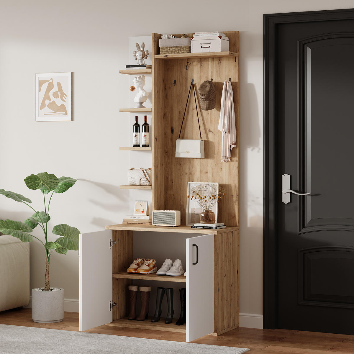 GARDEROBE Holz Schuhaufbewahrung Haken Weiß - Naturfarben, Holzwerkstoff (75/180/33cm) - FLIEKS