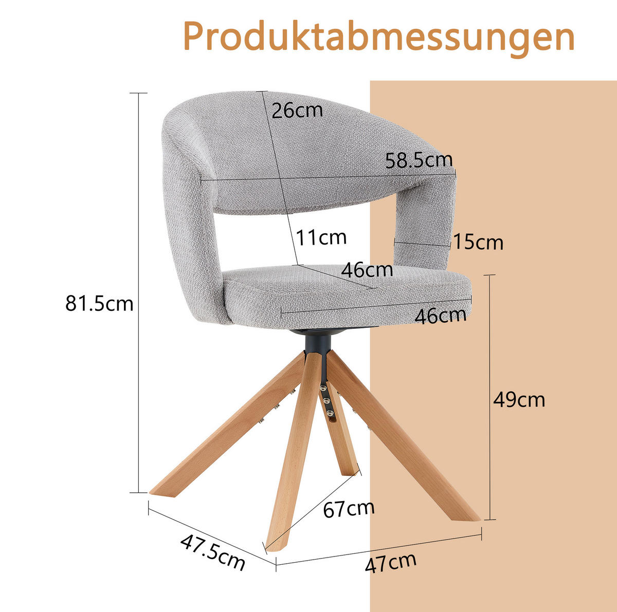ESSZIMMERSTUHL 2er-Set drehbar 81,5 cm Stoff Grau Massivholz - Grau, Holz (47.5/81.5/47cm) - Meubliv