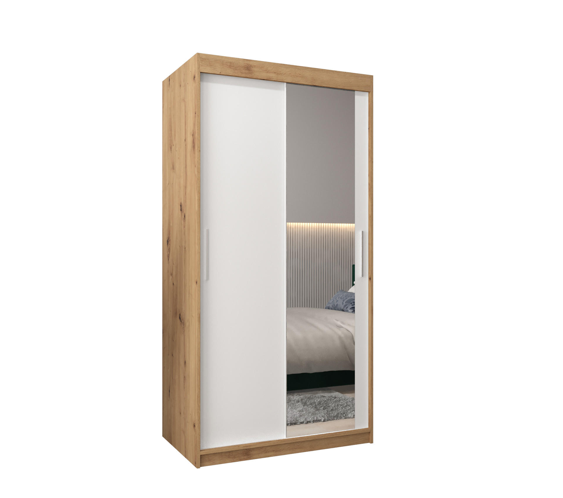 SCHWEBETÜRENSCHRANK 200/100/62 2-türig - Silberfarben/Weiß, Holz/Kunststoff (100/200/62cm) - Abiks Möbel