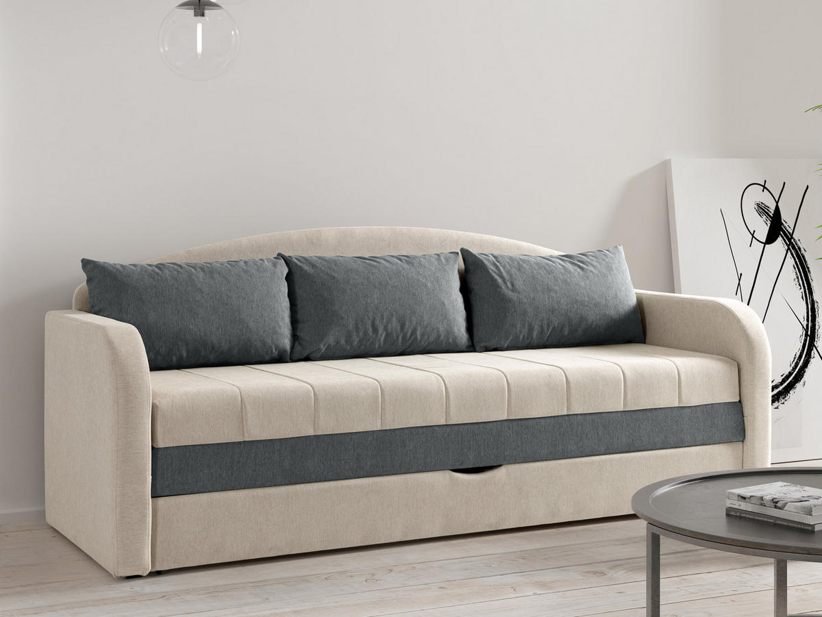 CANAPEA EXTENSIBILA Tenus - bej/negru, material textil/lemn (208/86/76cm) - MIRJAN24