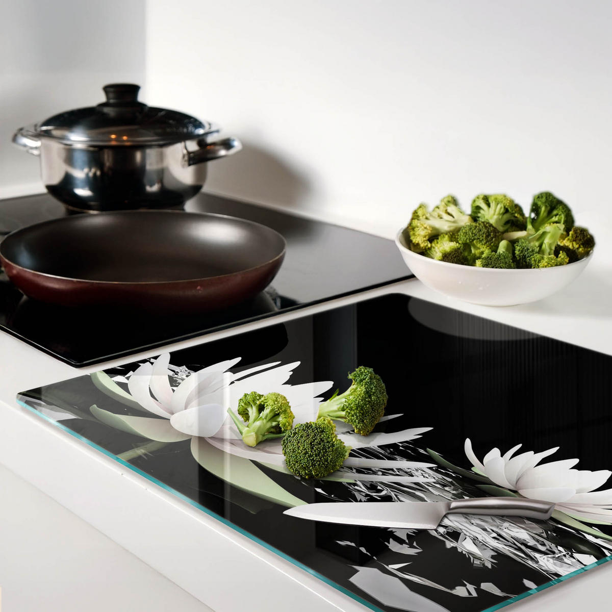 GLASPLATTE 60x52 cm Seerosen - Weiß, Glas (60/0.4/52cm) - TULUP
