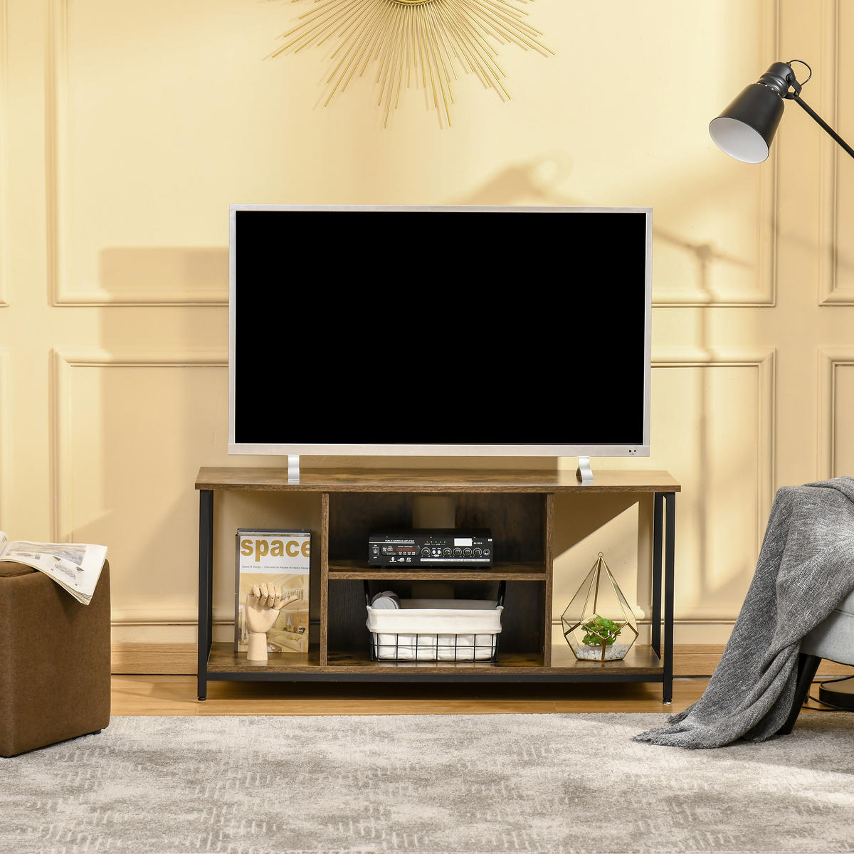 TV-LOWBOARD Braun/Schwarz 110/40/50 cm, Offene Fächer, Verstellbarer Einlegeboden - Rotbraun, Holzwerkstoff (110/50/40cm) - PANGIVO