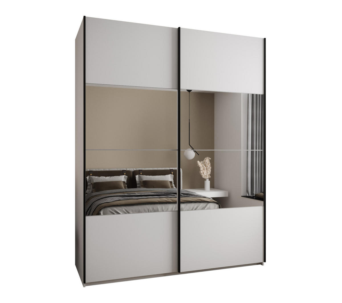 SCHWEBETÜRENSCHRANK 245,5/200/64 2-türig - Schwarz/Weiß, Holz/Metall (200/245/64cm) - Abiks Möbel