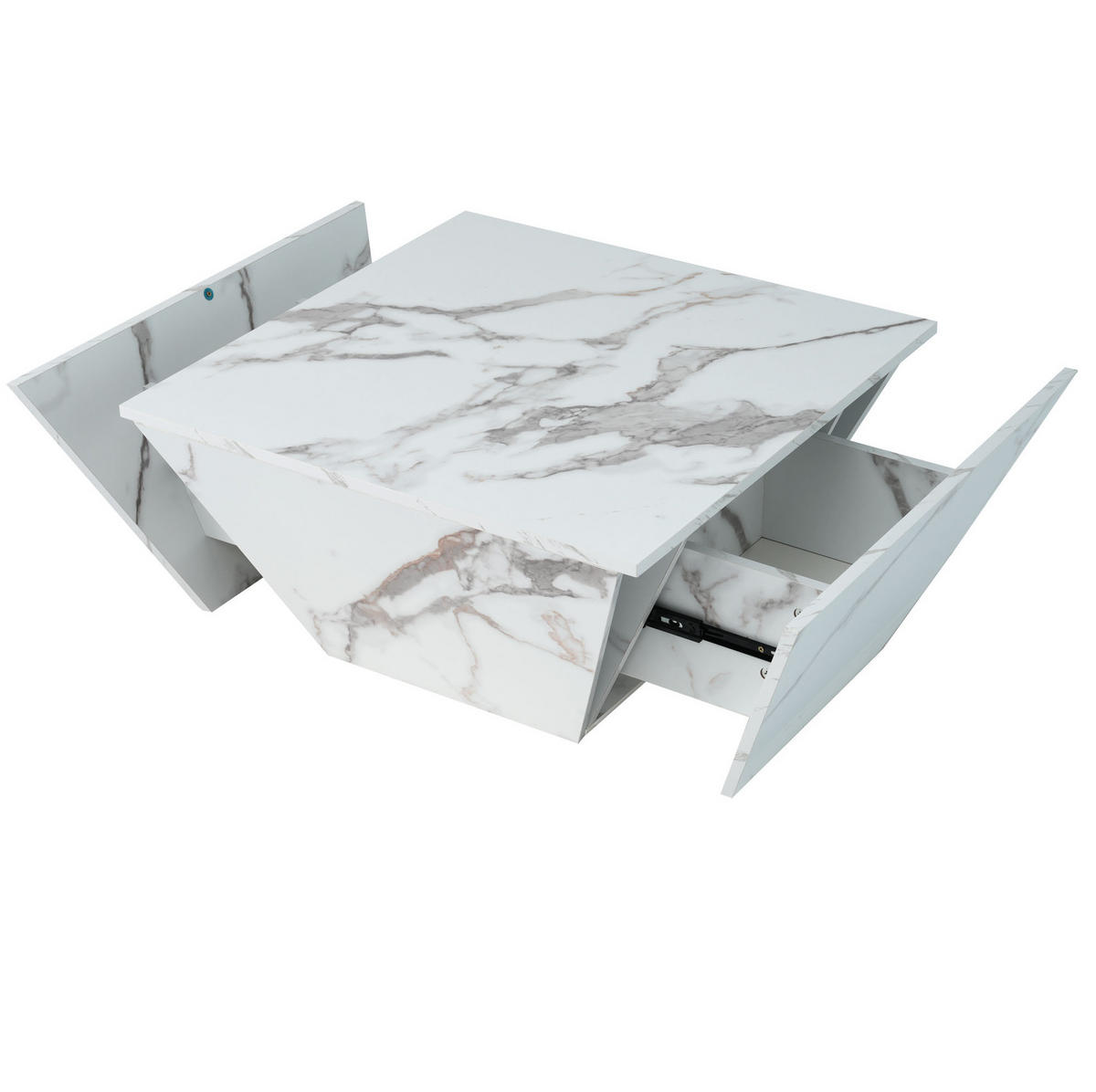 COUCHTISCH aus MDF 70x70x37 cm Weiß mit Marmormuster und 2 Schubladen - Weiß, Holzwerkstoff (70/70/37cm) - IVMEU
