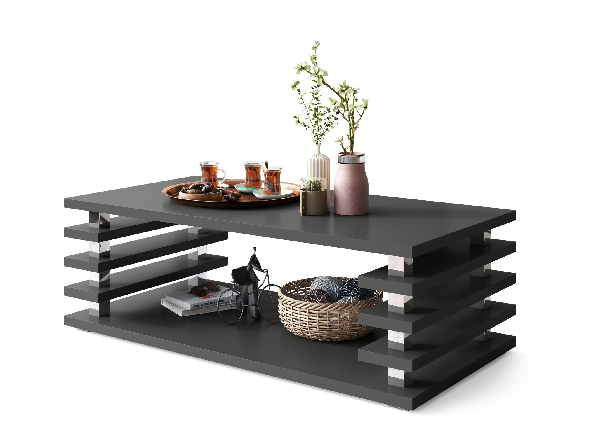 COUCHTISCH rechteckig Anthrazit matt Ablage 120/40/60 cm - Anthrazit, Holzwerkstoff (60/120/40cm) - designimpex