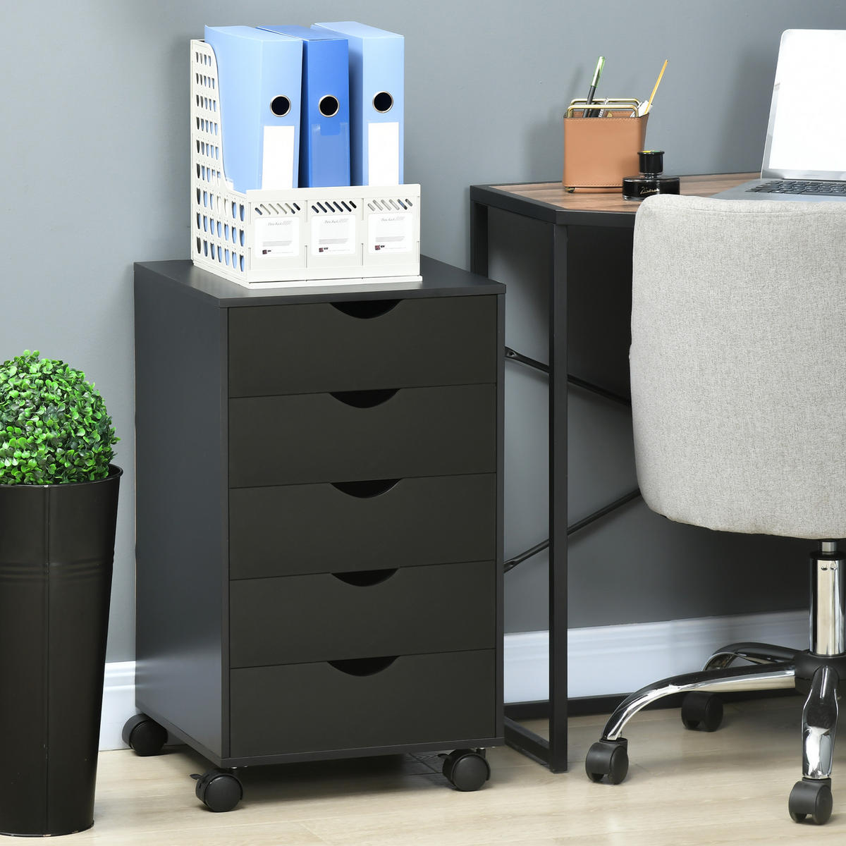 ROLLCONTAINER DE-14483 mit 5 Schubladen Schwarz - Schwarz, Holzwerkstoff (40/67/40cm) - ComfortXL