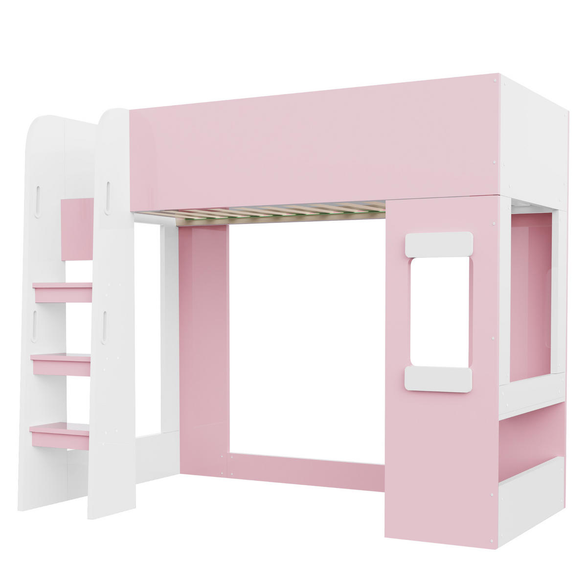 HOCHBETT 90/200 cm mit Lichtleiste und Schreibtisch, DE-41600, in Rosa - Pink, Holzwerkstoff (90/200cm) - ComfortXL