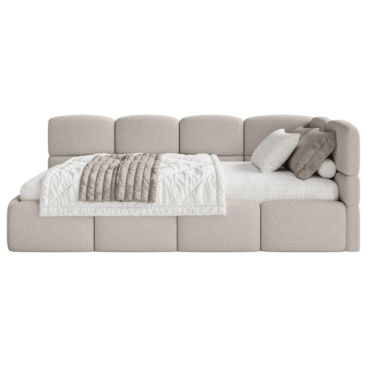 JUGENDBETT Cloudy rechts Bouclé Greige - Taupe, Kunststoff/Textil (90/200cm) - Selsey