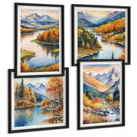 BILDER SET 4er Set - 50x50 cm & 40x60 cm Schwarzer Rahmen - Bergblick, Fluss, Herbst - Schwarz, Kunststoff (50/50cm) - TULUP