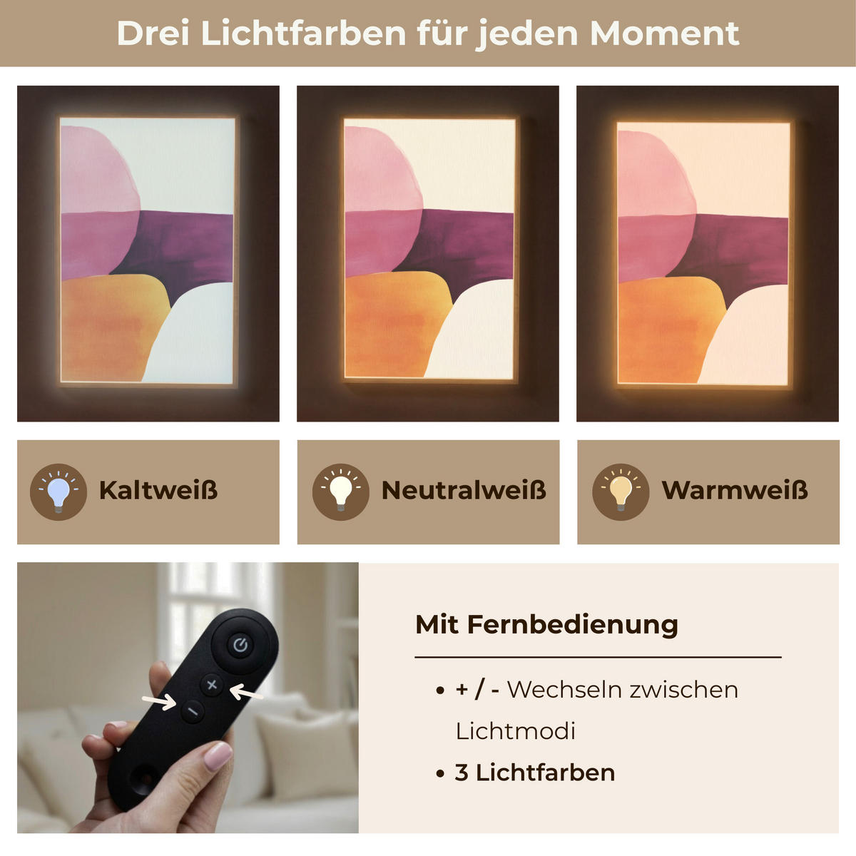 NÁSTĚNNÁ LAMPA S AKUMULÁTOREM Tvary - abstraktní - barevné 70x100 cm - růžová, kompozitní dřevo (70/100/8cm) - OnlyWow
