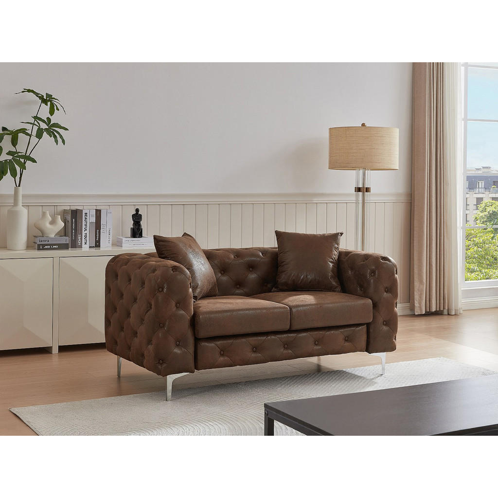 Thumbnail - Vente-Unique Chesterfield-Sofa, Braun, Textil, Uni, 2-Sitzer, 162x76x91 cm, Wohnzimmer, Sofas & Couches, Sofas, Chesterf...