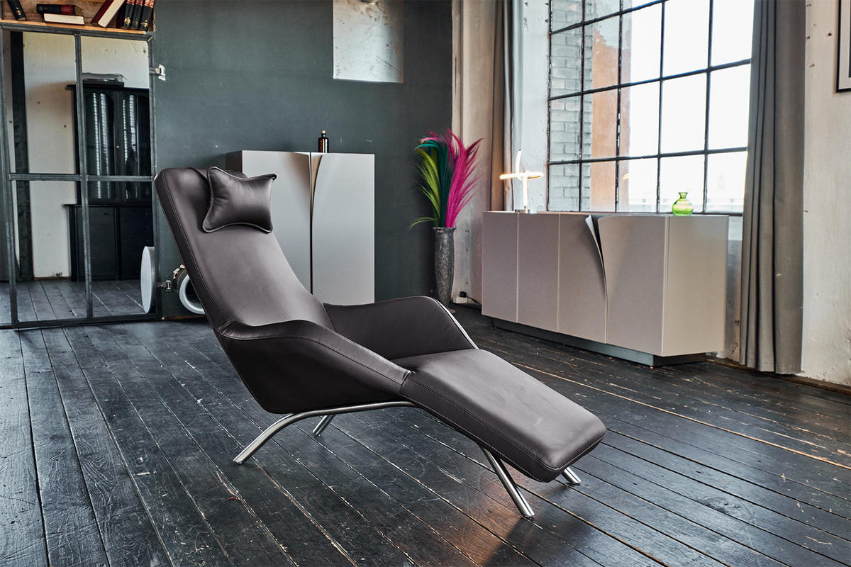 RELAXLIEGE CAVAL Grau Leder - Silberfarben/Grau, Leder/Metall (79/95/157cm) - KAWOLA