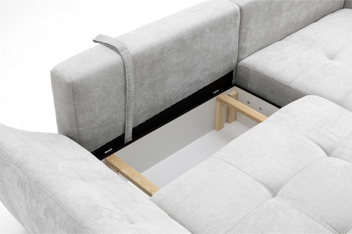 ECKSOFA NICE L Rechts mit Schlaffunktion 137x204 Chenille Hellgrau - Hellgrau/Schwarz, Holz/Textil (165/260cm) - Muffo