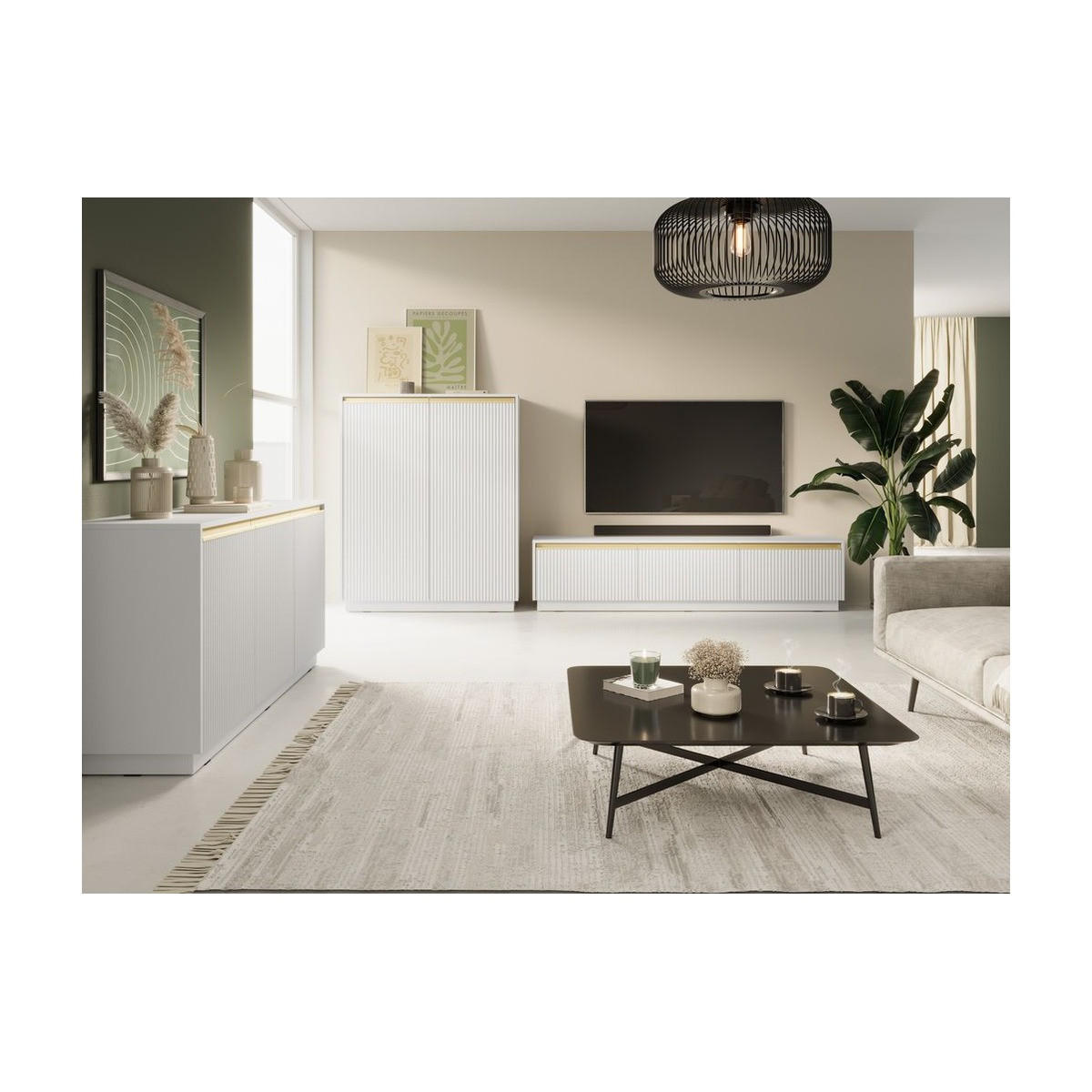 WOHNZIMMER Set 3-tlg. – Royal – Weiß – WZ-SET0196 - Weiß, Holzwerkstoff (181.5/42/39cm) - hi-markt