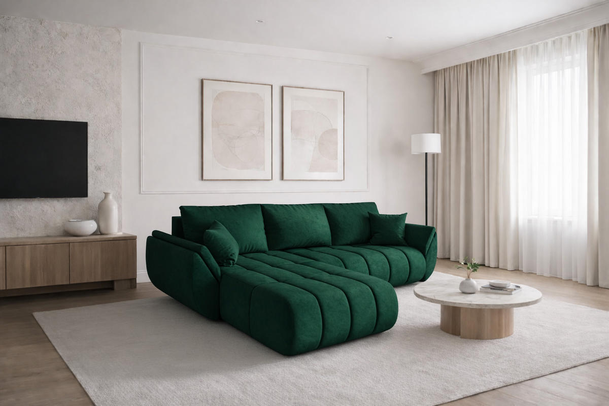 ECKSOFA TOKYO PREMIUM mit Schlaffunktion, Stoff MONOLITH, Grün, Links - Grün, Holz (280/190cm) - Kaiser Möbel