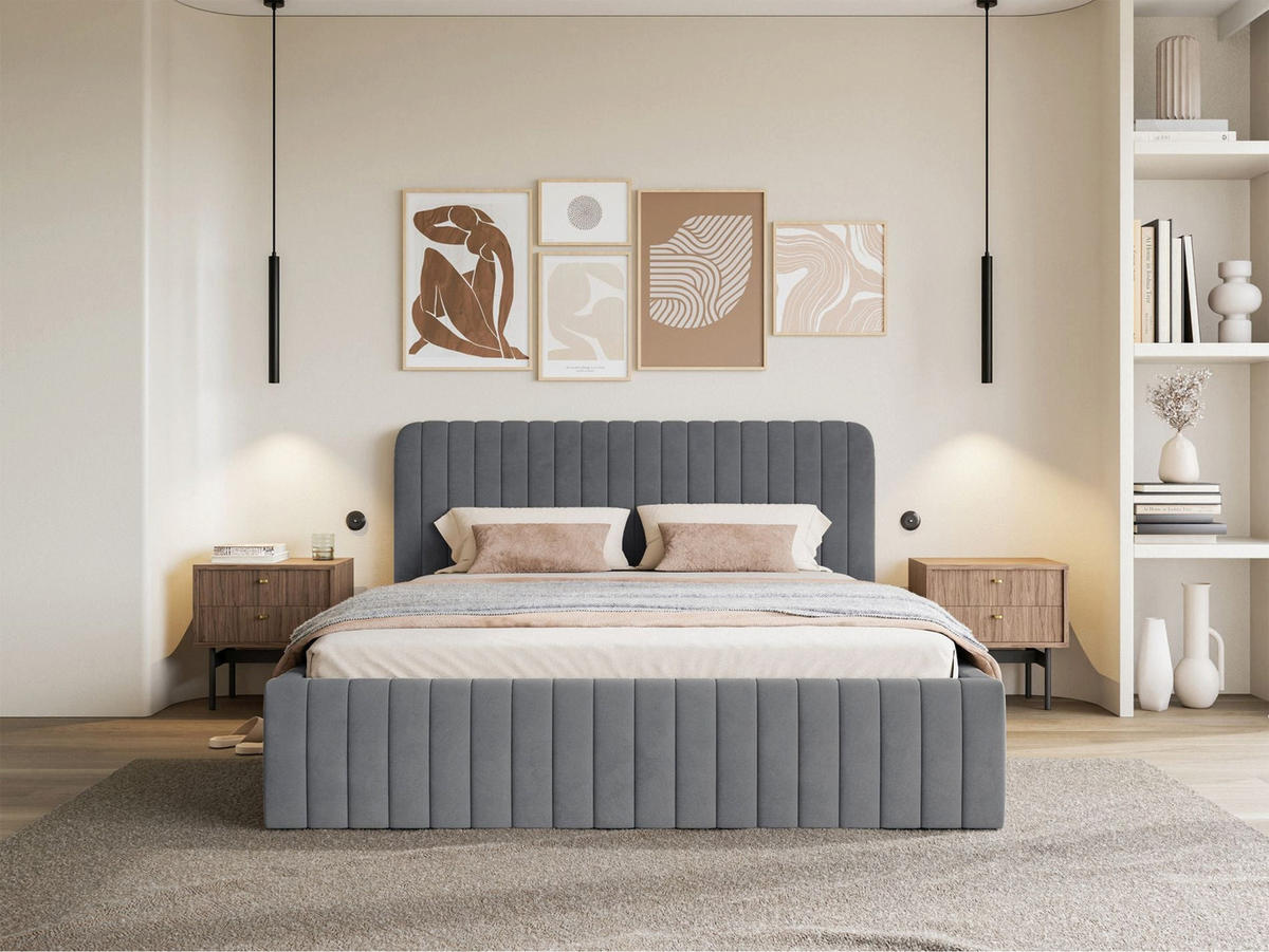 POLSTERBETT Saliano Blau-Grau 140x200 cm - Hellgrau, Holz/Textil (140/200cm) - Selsey