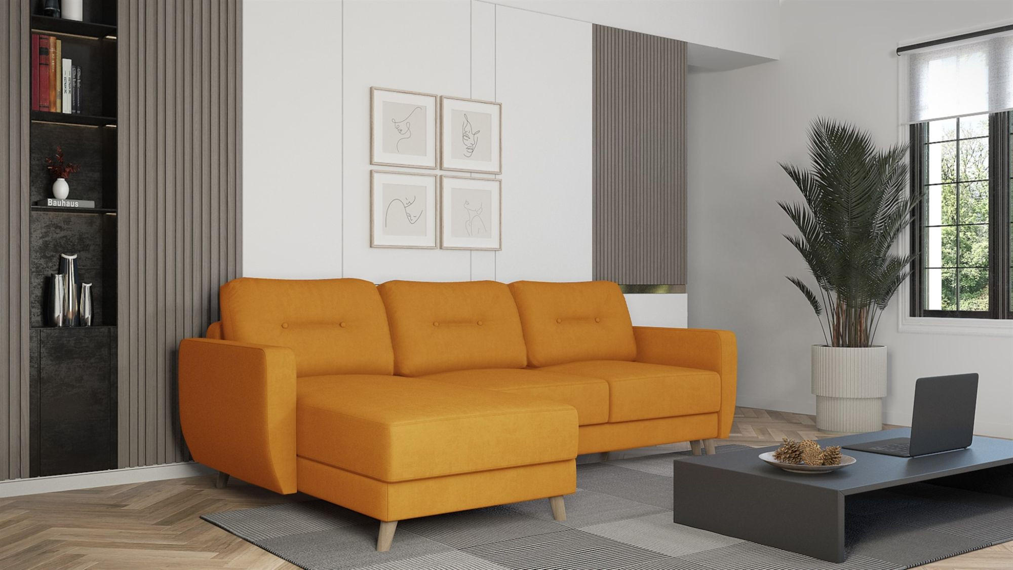 ECKSOFA Marlies In Opera Velvet - Gelb, Holzwerkstoff/Textil (233/140cm) - Fun Möbel