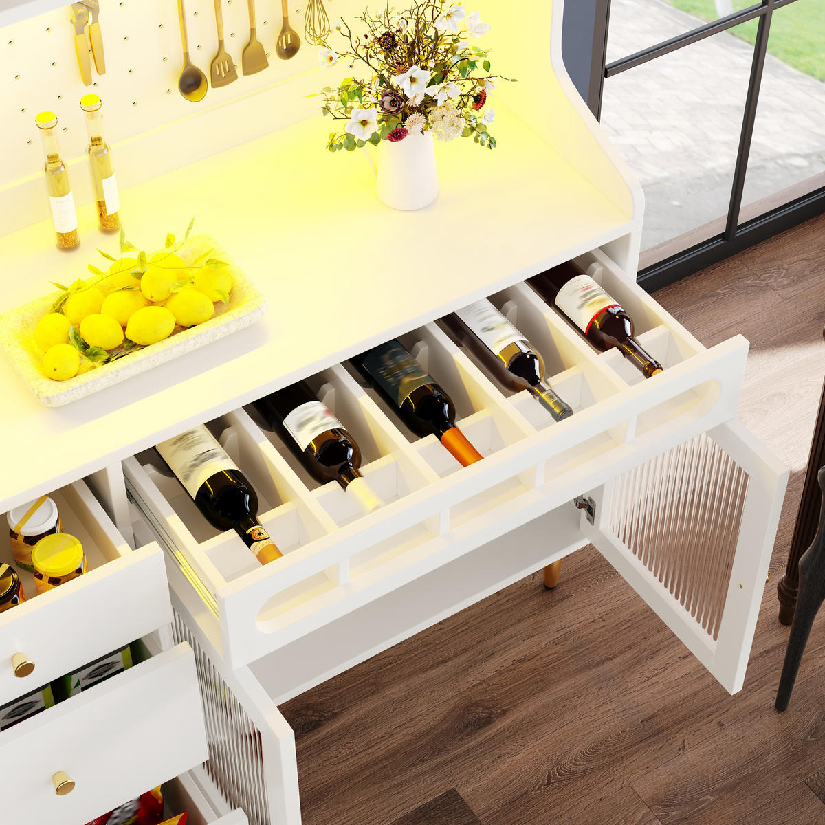 HOCHSCHRANK LED 145x39x171Cm Weinregal Weiß - Weiß, Glas (145/171/39cm) - FLIEKS