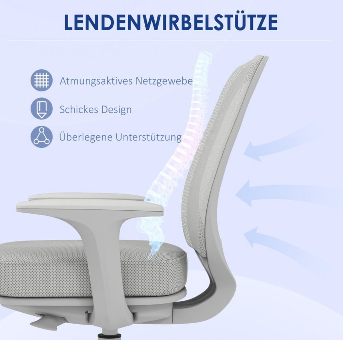 BÜROSTUHL in Grau 48x55x94,5 cm, höhenverstellbar mit Drehfunktion und Sicherheitsrollen - Grau, Textil (55/94.5/48cm) - IVMEU