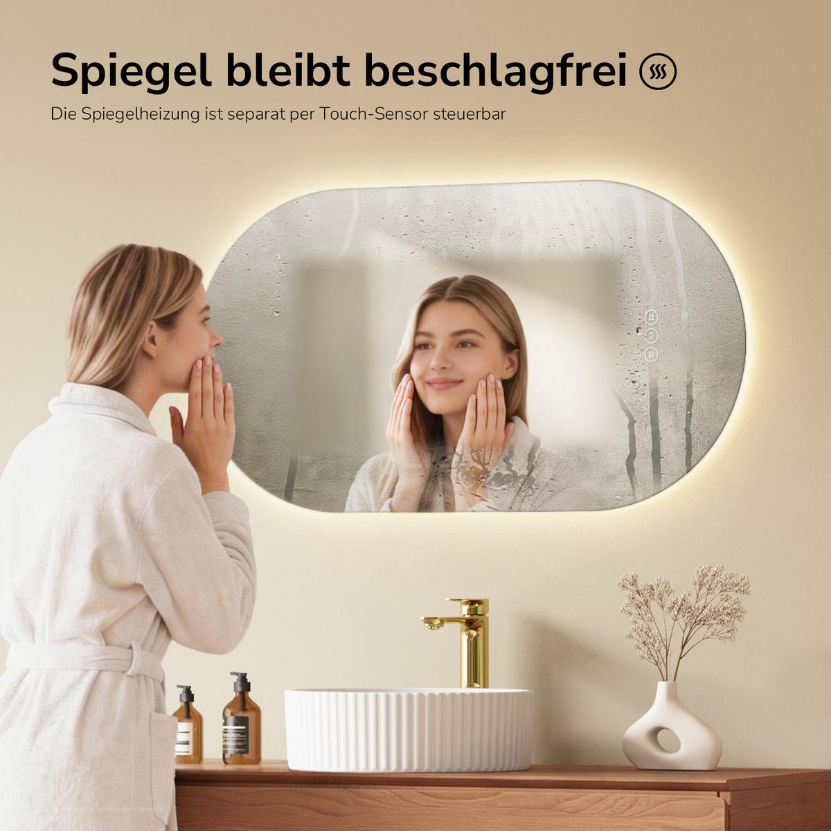 SPEGEL med belysning, 3 ljusfärger, dimbar, anti-imma 45/75 cm - Transparent, Glas (45/75/2.5cm) - EMKE