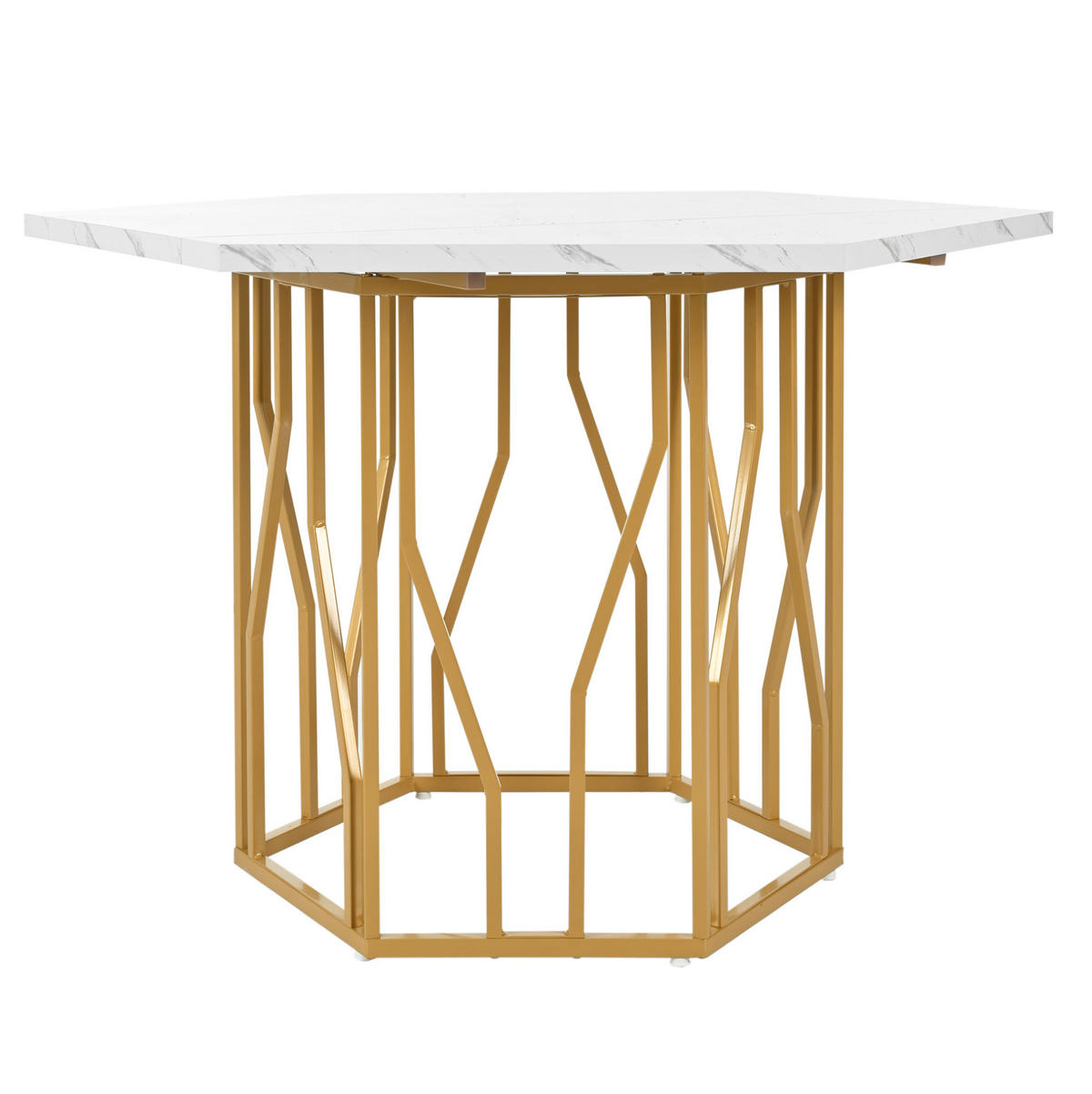 ESSTISCH 115,5/75/100 cm Weiß/Gold aus MDF und Stahl mit Marmoroptik - Weiß, Holzwerkstoff (100/115.5/75cm) - OKMYHOME