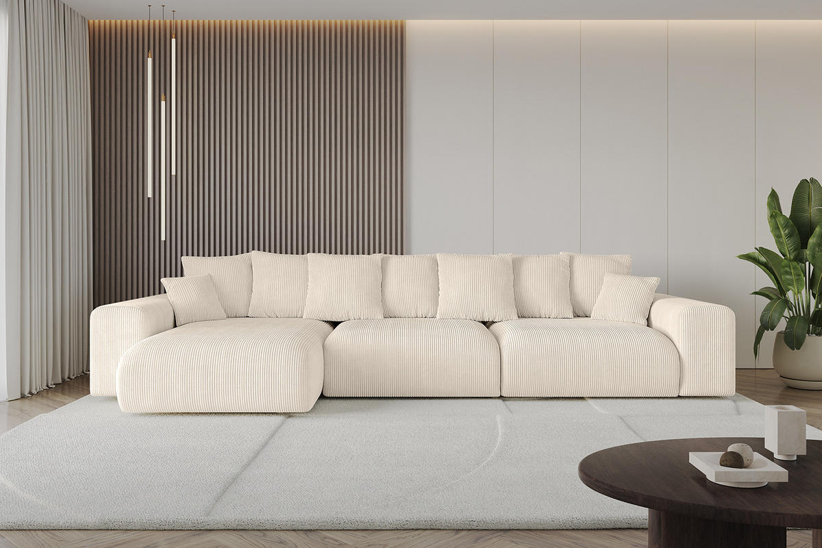 ECKSOFA Ottomane links ESKAR-L 364x176x84 Taupe Cord - Taupe/Schwarz, Holzwerkstoff/Kunststoff (364/176cm) - ALTDECOR