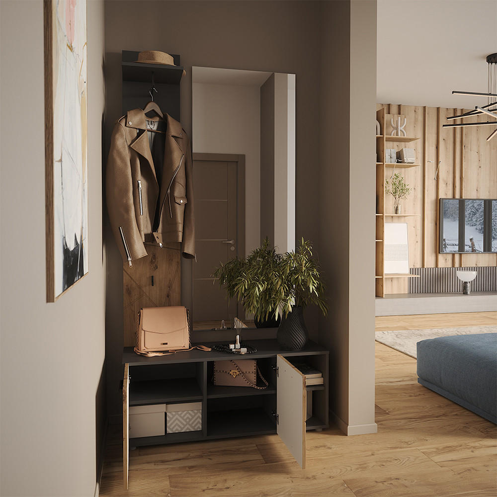 Vicco Garderobe Anthrazit, Eiche Artisan 106x43x37 cm