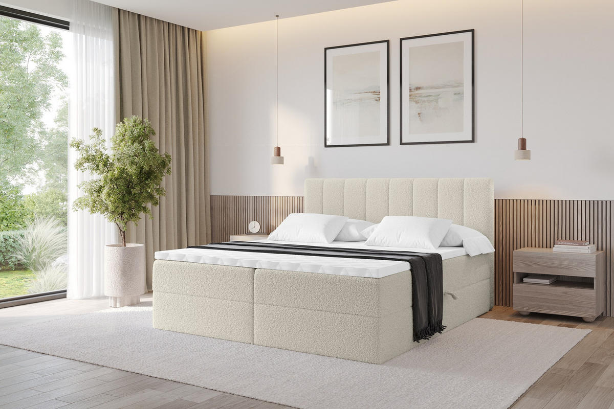 KONTINENTÁLNÍ POSTEL s matrací H4 - OTTA - 140x200 cm Béžová - písková barva, kompozitní dřevo (140/200cm) - ALTDECOR
