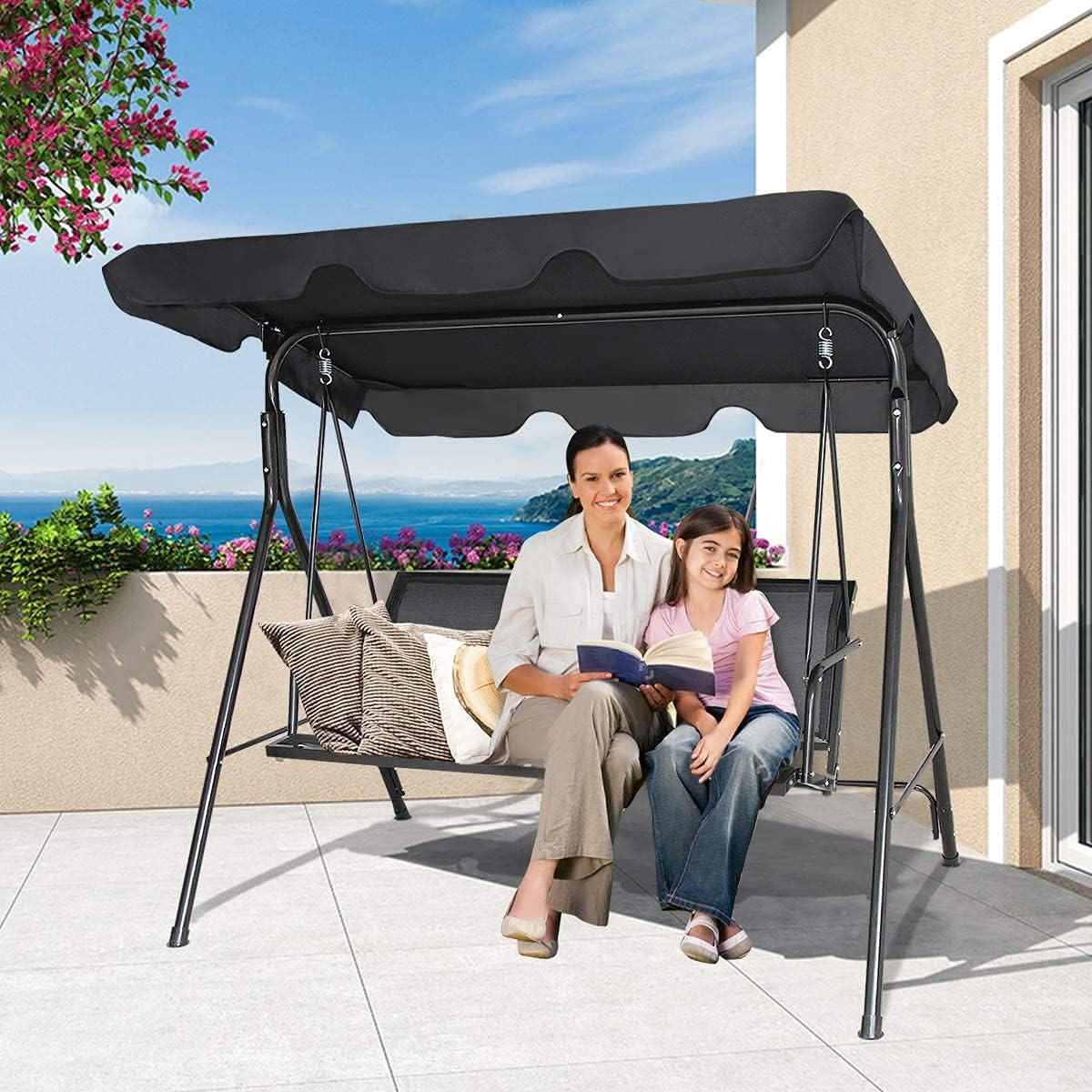 HOLLYWOODSCHAUKEL Gartenschaukel Schwarz - Schwarz, Metall (110/155/170cm) - COSTWAY