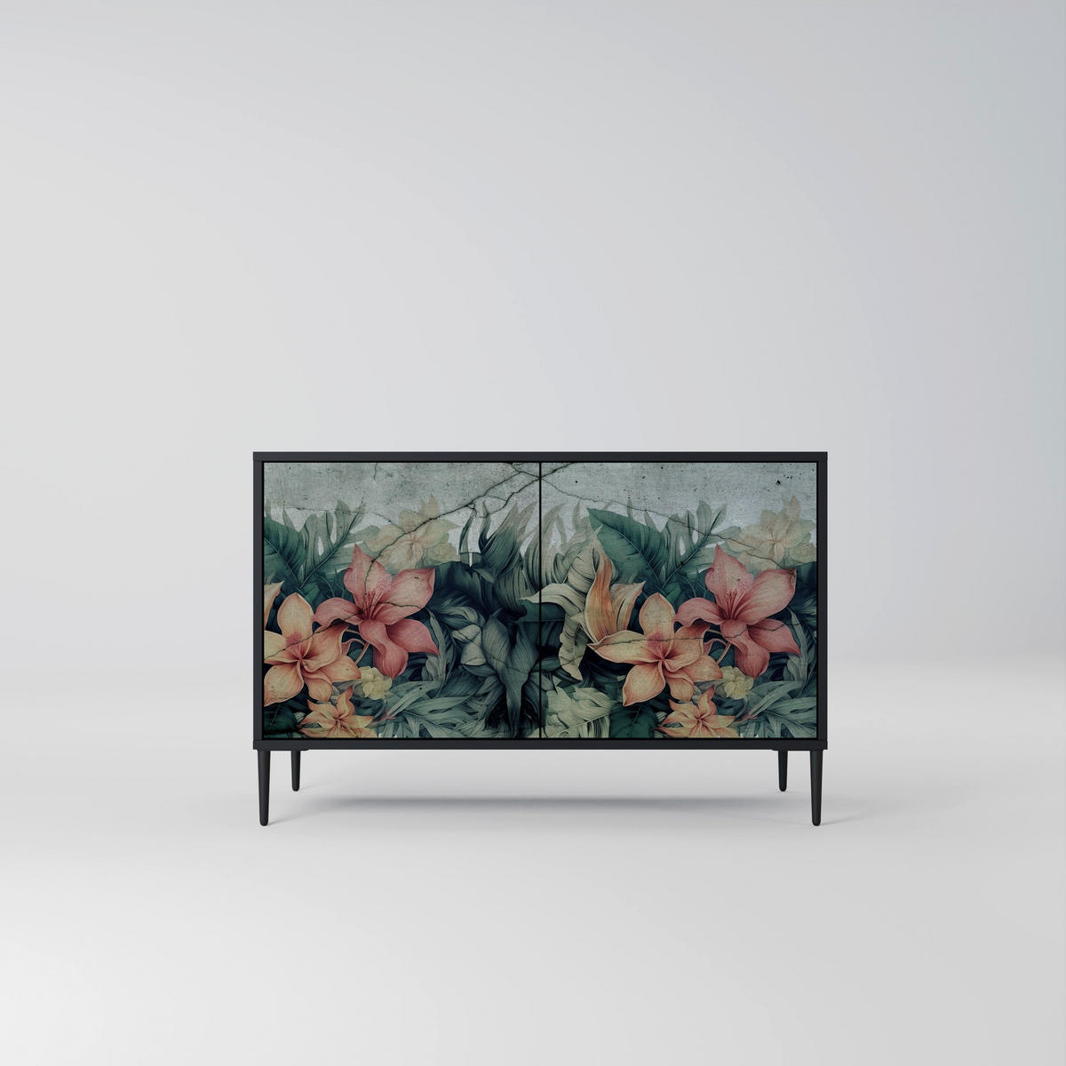 SIDEBOARD HEAVENLY BLOOM, Graue Oberfläche, 111x42x57,5 cm, 2 Türen - Grau, Holzwerkstoff (111/57.5/42cm) - SpaceRebels