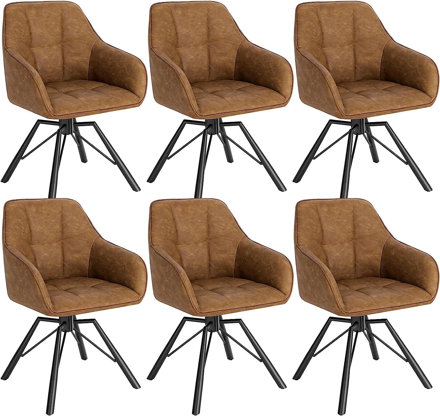 ESSZIMMERSTUHL 6er-Set, drehbar, Kunstlederbezug, Hellbraun - Hellbraun/Schwarz, Kunststoff/Metall (57/82.5/50cm) - Woltu