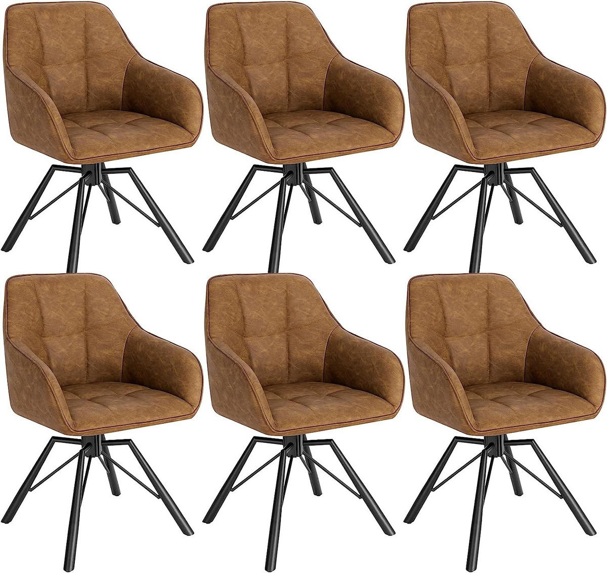 ESSZIMMERSTUHL 6er-Set, drehbar, Kunstlederbezug, Hellbraun - Hellbraun/Schwarz, Kunststoff/Metall (57/82.5/50cm) - Woltu