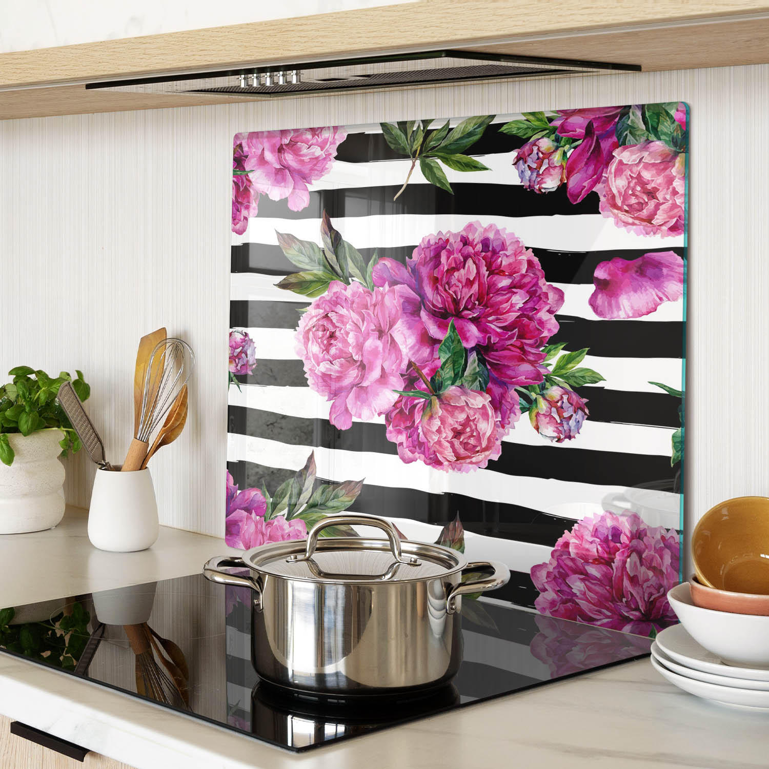 GLASPLATTE 60x52 cm Rosa Pfingstrosen - Pink, Glas (60/0.4/52cm) - TULUP
