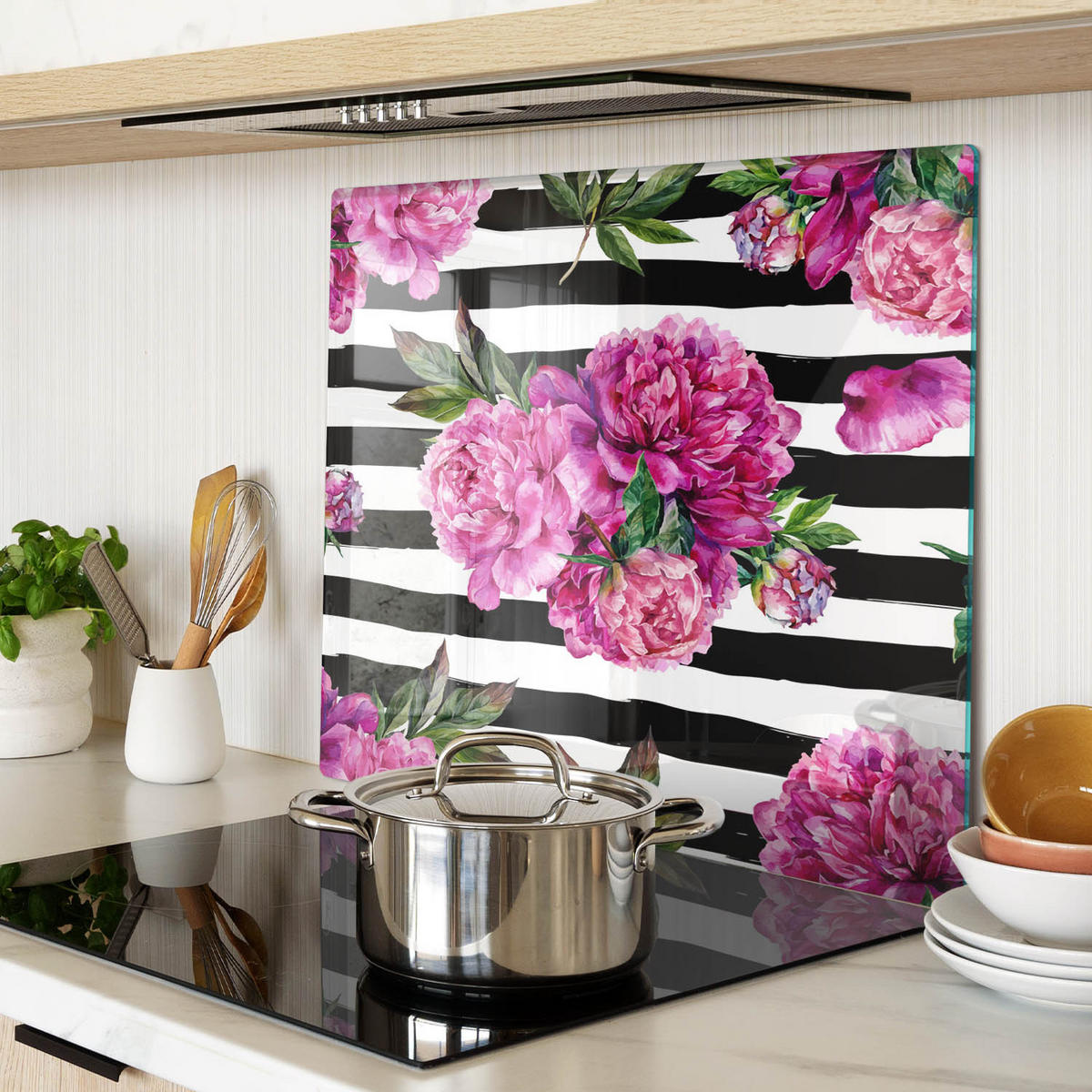 GLASPLATTE 60x52 cm Rosa Pfingstrosen - Pink, Glas (60/0.4/52cm) - TULUP