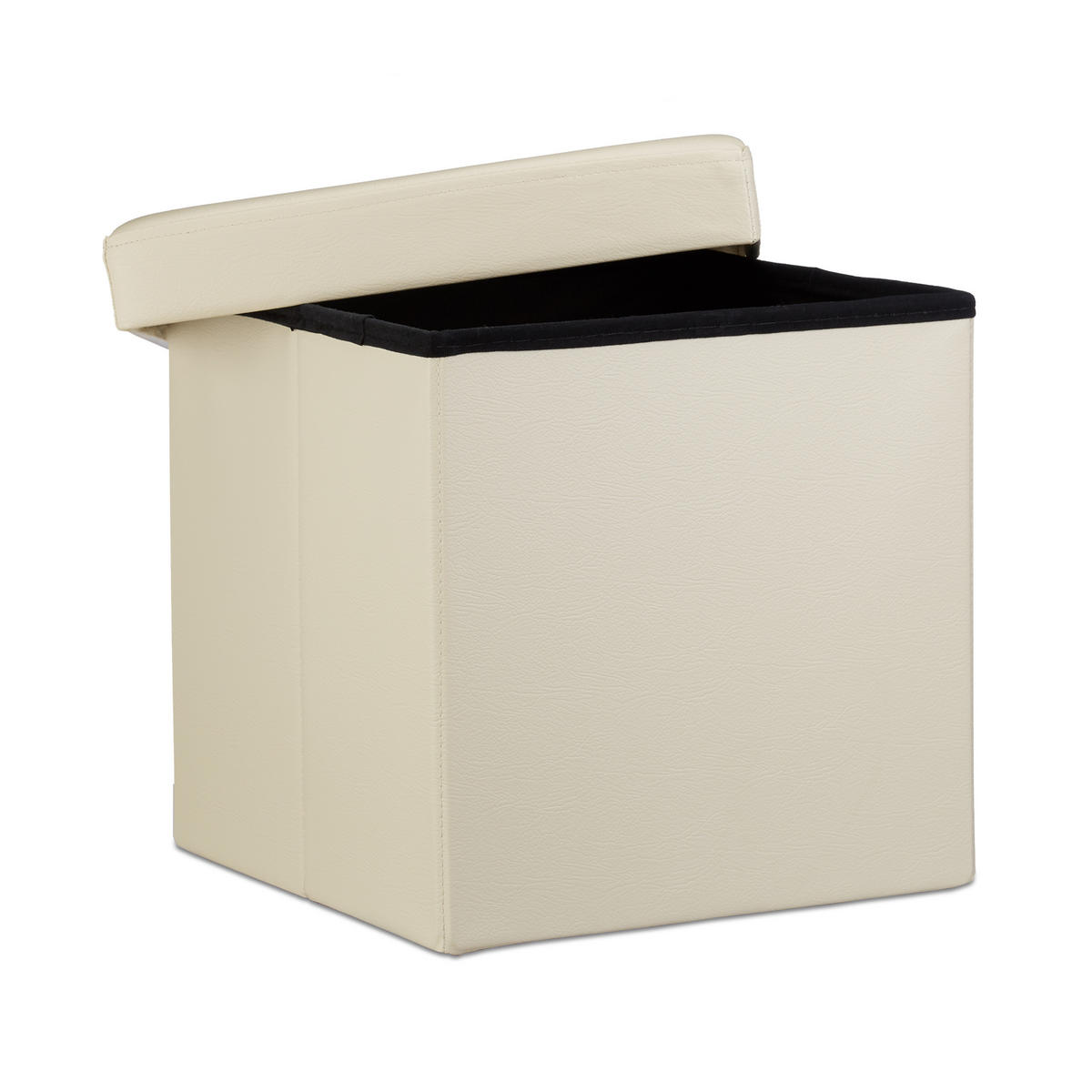 FALTBARER Sitzhocker - Creme, Holzwerkstoff/Kunststoff (38/38/38cm) - Relaxdays