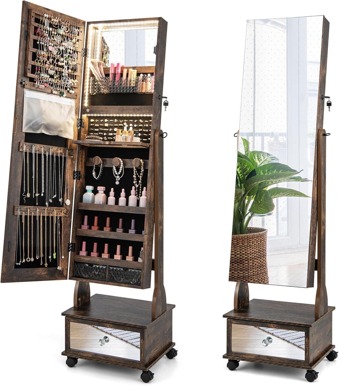 Costway Schmuckschrank Wildeiche 42x159x35 cm