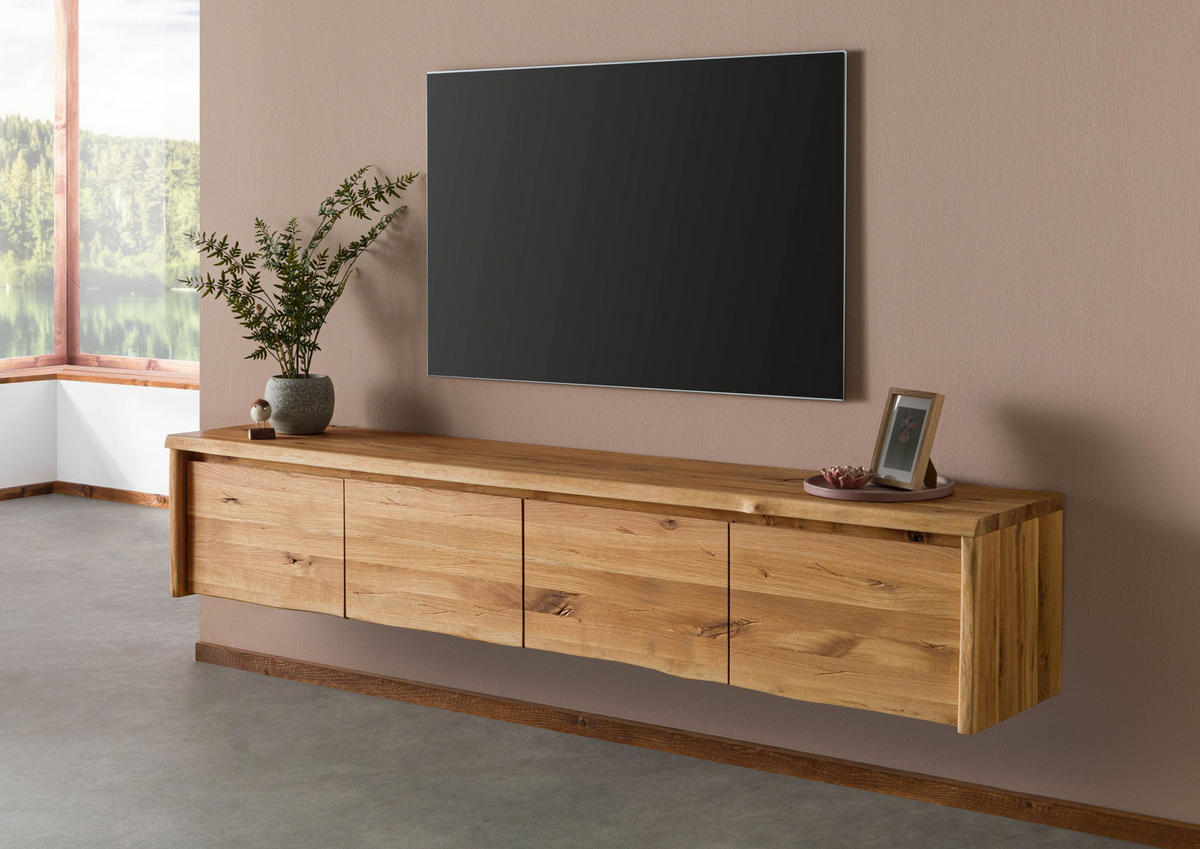 LOWBOARD Wildeiche 220x40x40 natur geölt PURE OAK #120 - Braun, Holz (220/40/40cm) - Massivmoebel24