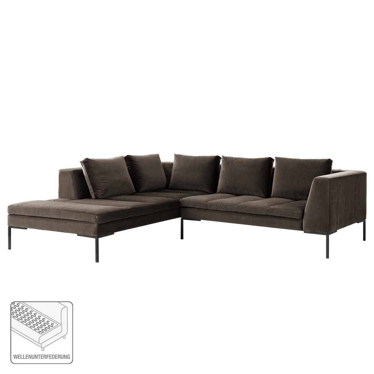 ECKSOFA mit Ottomane - Taupe/Schwarz, Textil/Metall (255/230cm) - home24