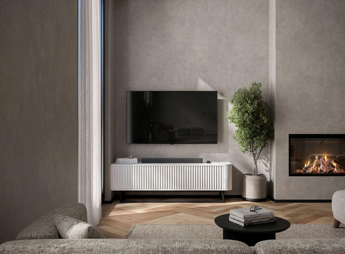 TV STOLÍK Aurora biely matný 140 cm s kovovým rámom - biela/zlatá, kov/kompozitné drevo (140/44/35cm) - Meble Lindner
