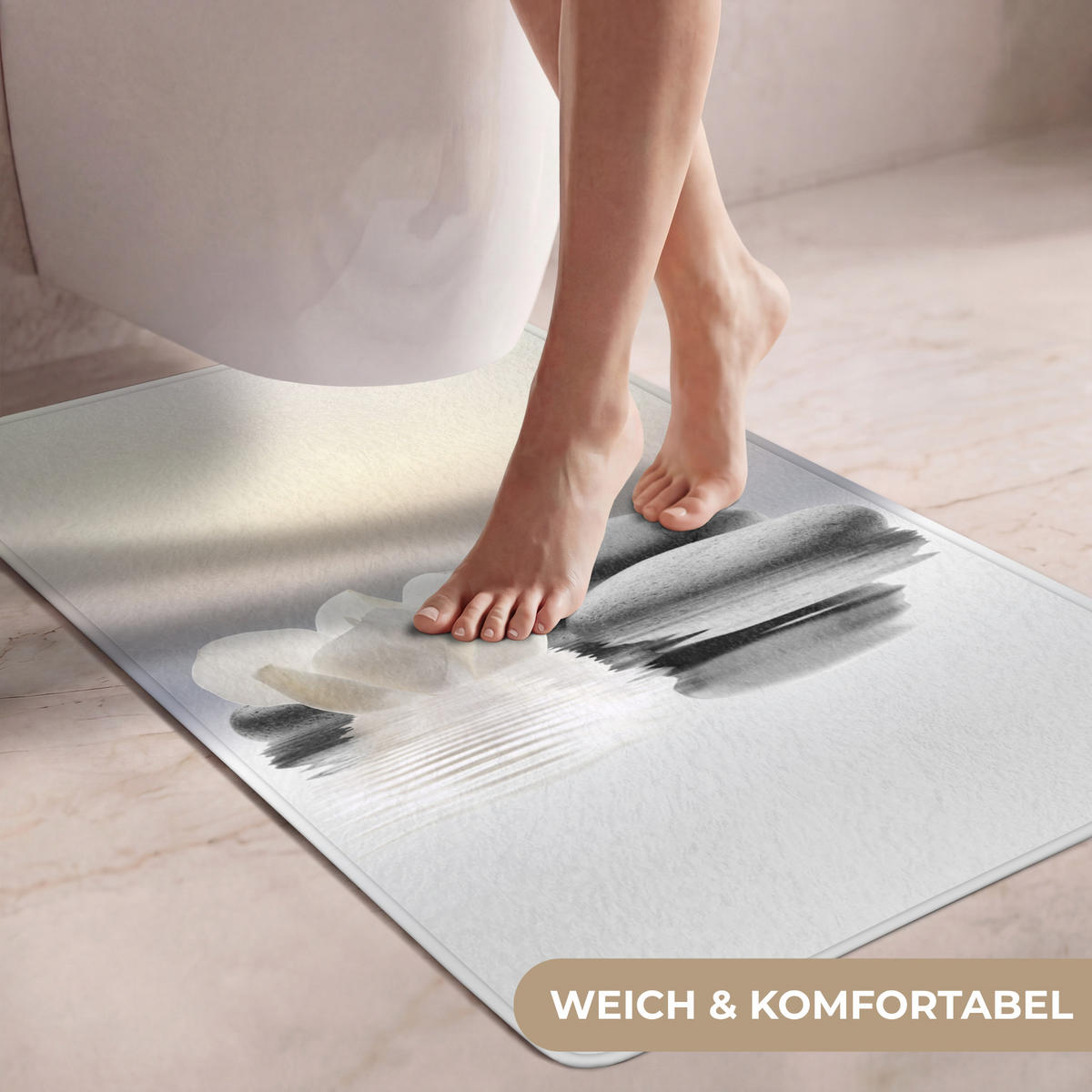 WC PŘEDLOŽKA Kameny - Lotos - Bílý - Voda - Zen 60x90 cm - bílá, textil/plast (60/1cm) - OnlyWow