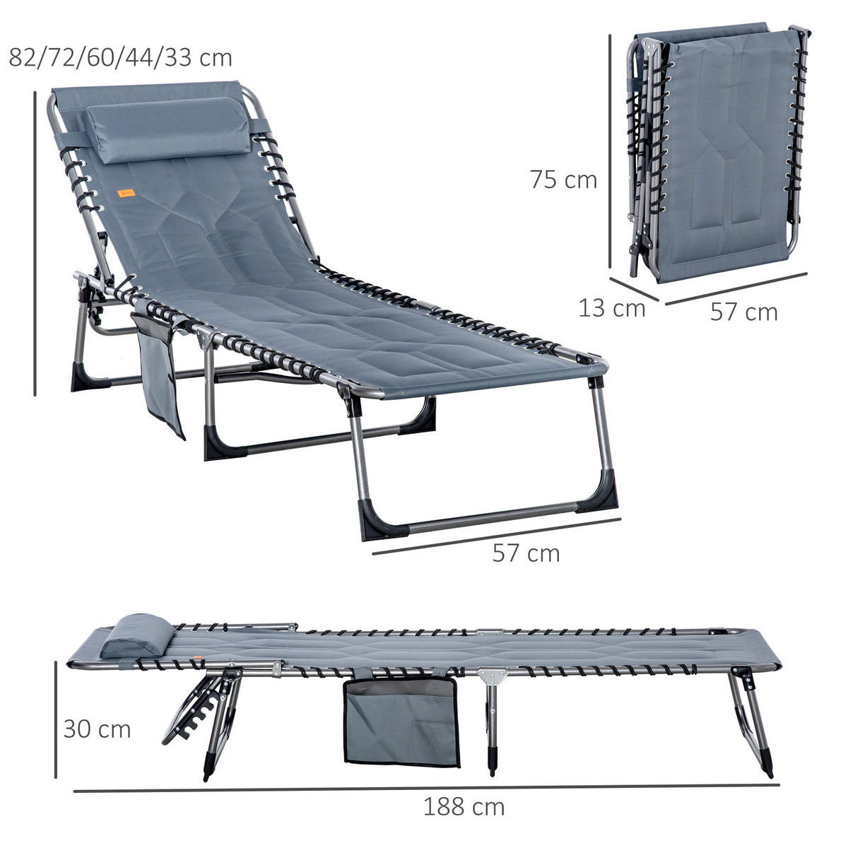 SONNENLIEGE klappbar - Grau, Metall (57/30/188cm) - Outsunny