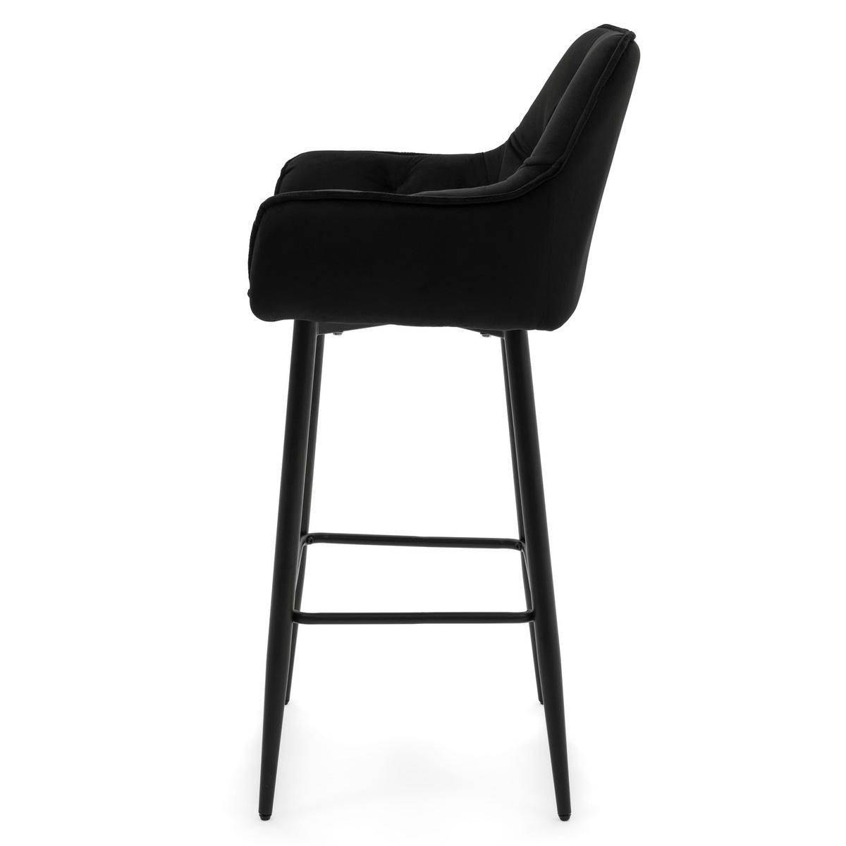 BARHOCKER SIENA gepolstert mit Steppung - schwarz - Samt Velours - Schwarz, Metall (53/97/52cm) - NEW HOME