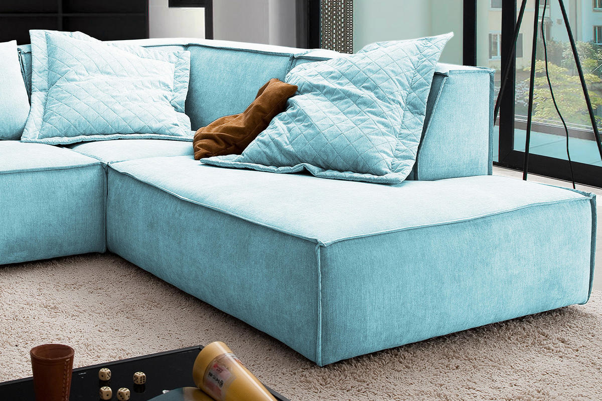 ECKSOFA SAMU Hellblau Webstoff - Schwarz/Hellblau, Textil (226/224cm) - KAWOLA