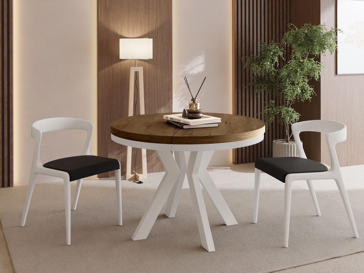 ESSTISCH Savio Weiß Neo rund ausziehbar verlängerbar XXL, Eiche Braun Rustikal 100-300/100/77 cm - Alteiche/Weiß, Holz/Holzwerkstoff (100/100/77cm) - WFL GROUP