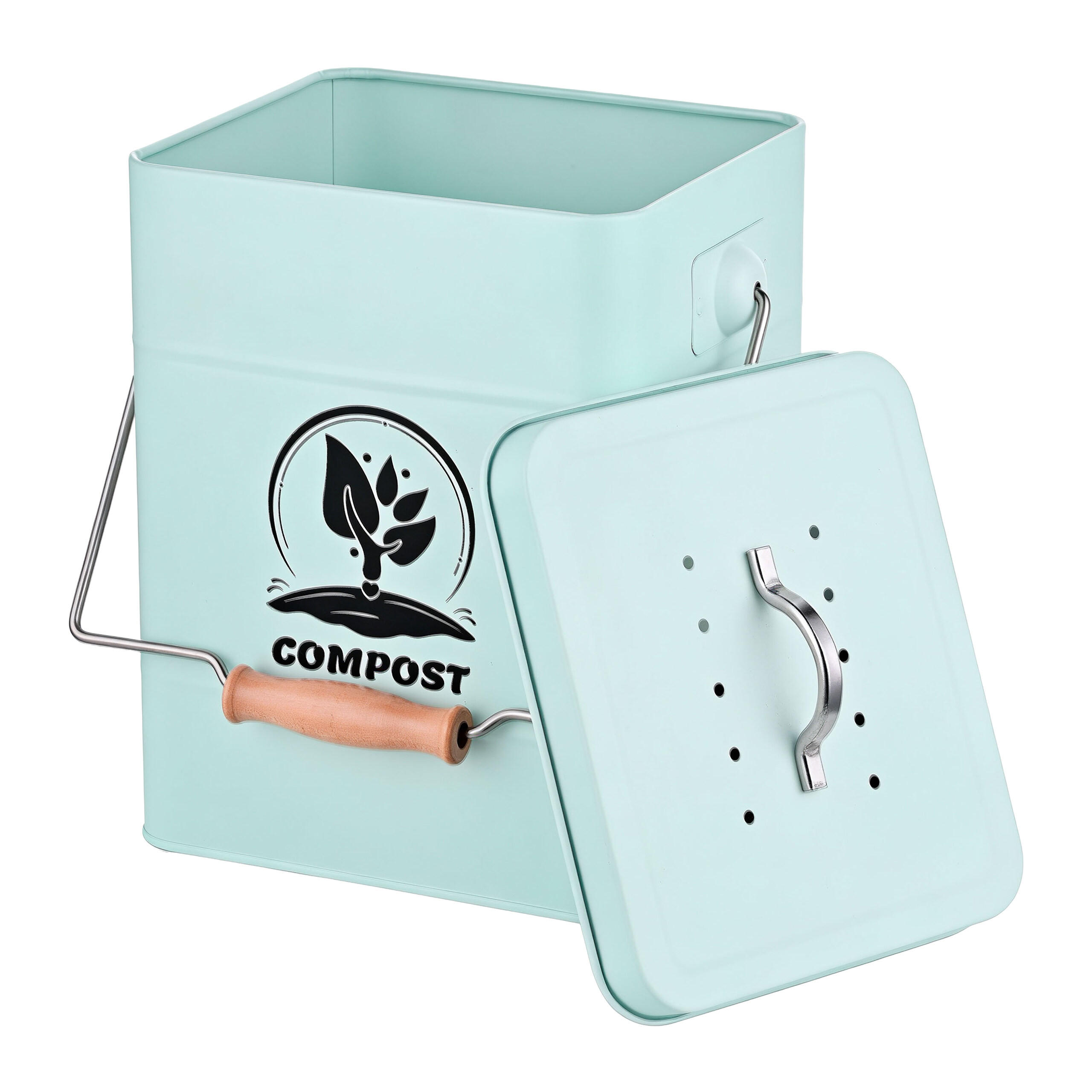 KOMPOSTEIMER - Türkis, Holz/Textil (20.5/25/17.5cm) - Relaxdays